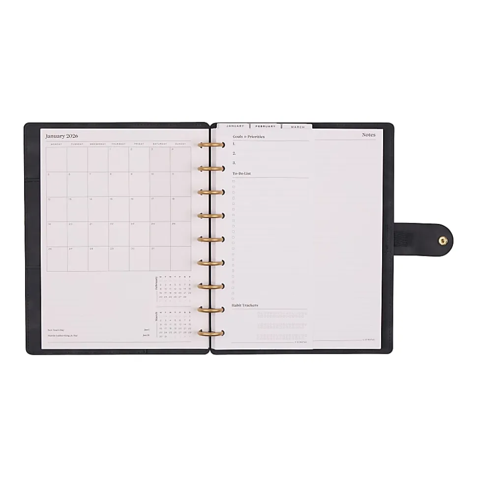 2026 Citrine Monthly/Weekly Classic Disc Bound Planner, 7" x 9-1/4", Midnight, January To December, PD0123C001