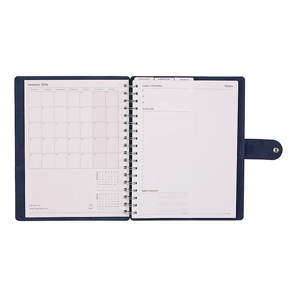 2026 Citrine Monthly/Weekly Classic Customizable Twin Loop Planner, 7" x 9-1/4", Navy Blue, January To December, PZ0030C004