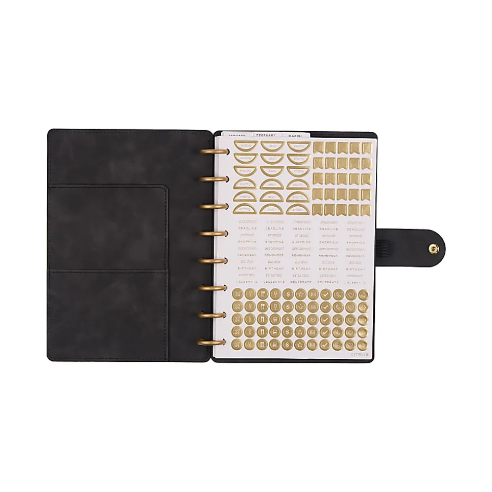 2026 Citrine Monthly/Weekly Small Disc Bound Planner, 5-3/4” x 8”, Midnight Bow, January To December, PD0124S009