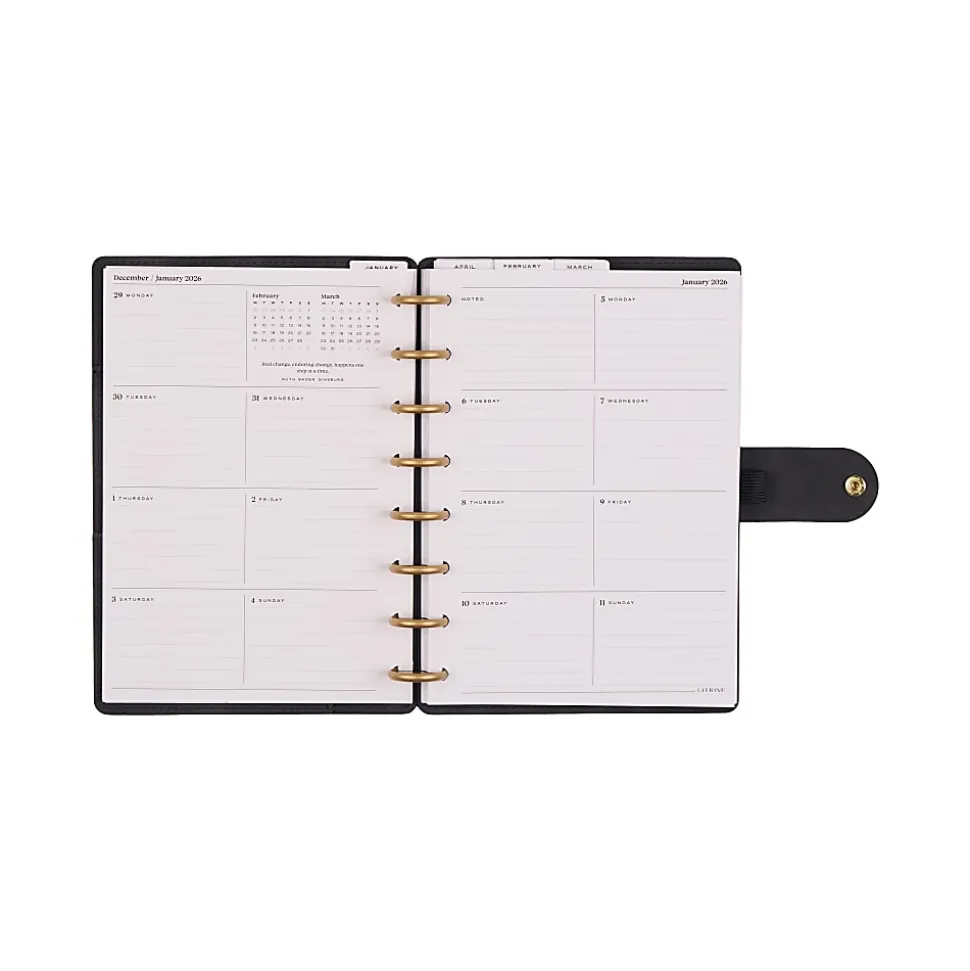 2026 Citrine Monthly/Weekly Small Disc Bound Planner, 5-3/4” x 8”, Midnight Bow, January To December, PD0124S009
