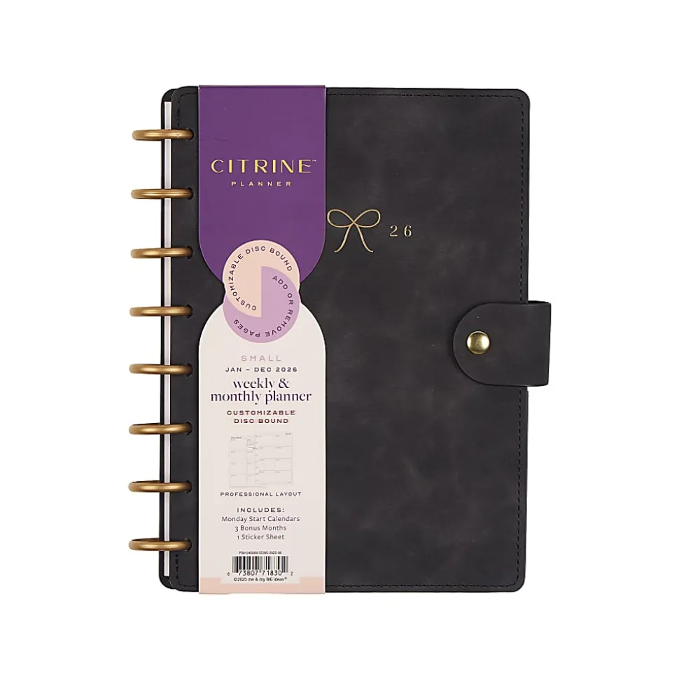 2026 Citrine Monthly/Weekly Small Disc Bound Planner, 5-3/4” x 8”, Midnight Bow, January To December, PD0124S009
