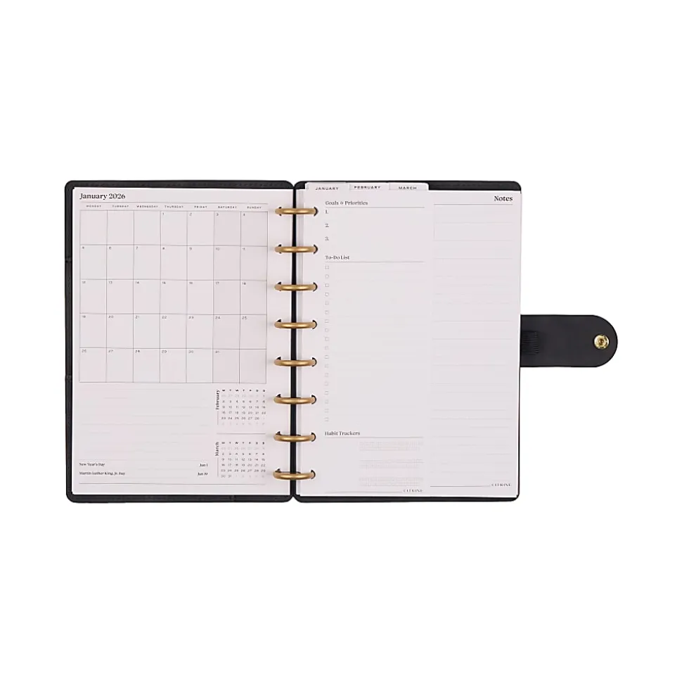 2026 Citrine Monthly/Weekly Small Disc Bound Planner, 5-3/4” x 8”, Midnight Bow, January To December, PD0124S009