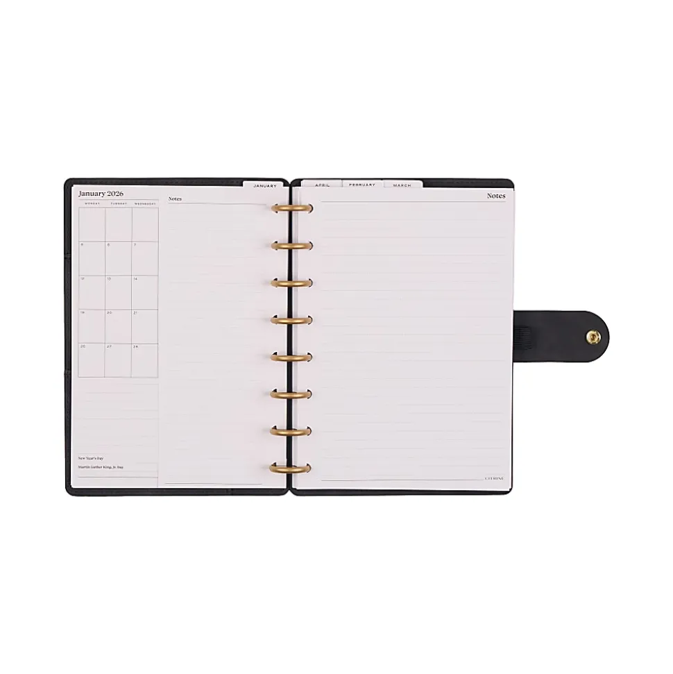 2026 Citrine Monthly/Weekly Small Disc Bound Planner, 5-3/4” x 8”, Midnight Bow, January To December, PD0124S009
