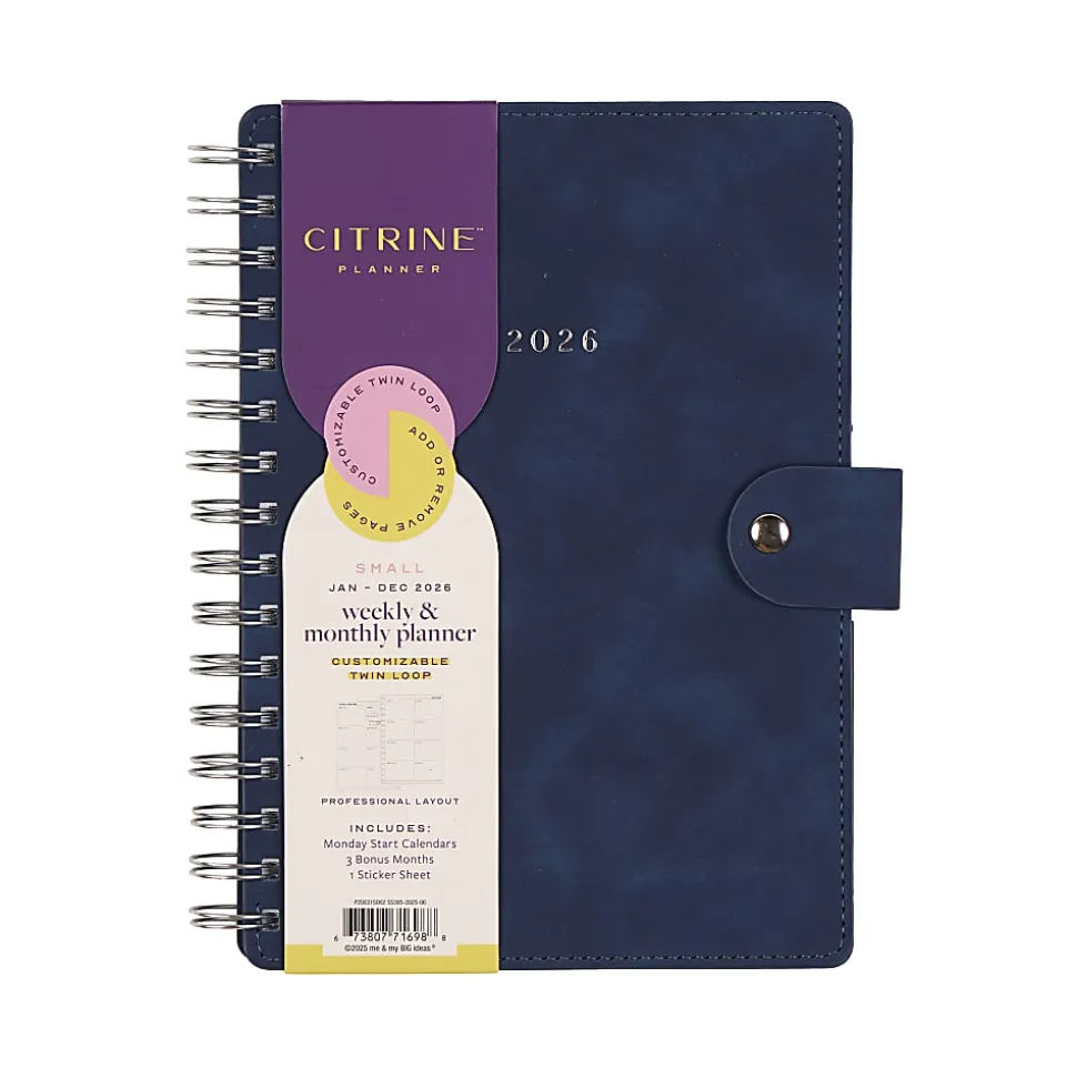 2026 Citrine Monthly/Weekly Small Customizable Twin Loop Planner, 5-3/4" x 8", Navy Blue, January To December, PZ0031S002