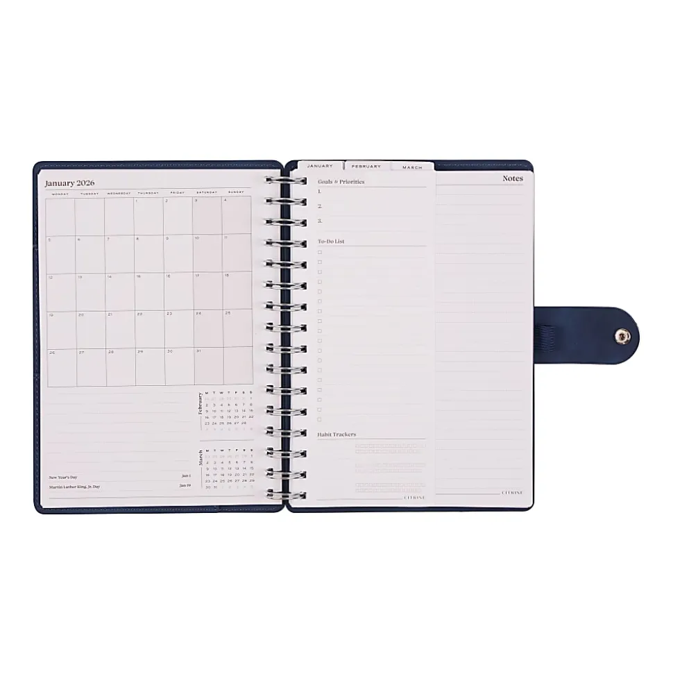 2026 Citrine Monthly/Weekly Small Customizable Twin Loop Planner, 5-3/4" x 8", Navy Blue, January To December, PZ0031S002