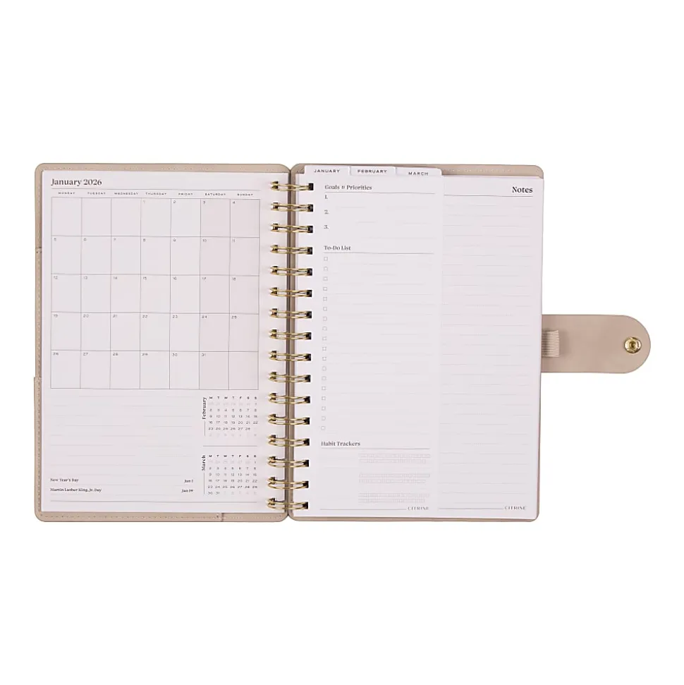 2026 Citrine Monthly/Weekly Small Customizable Twin Loop Planner, 5-3/4" x 8", Mocha, January To December, PZ0027S017