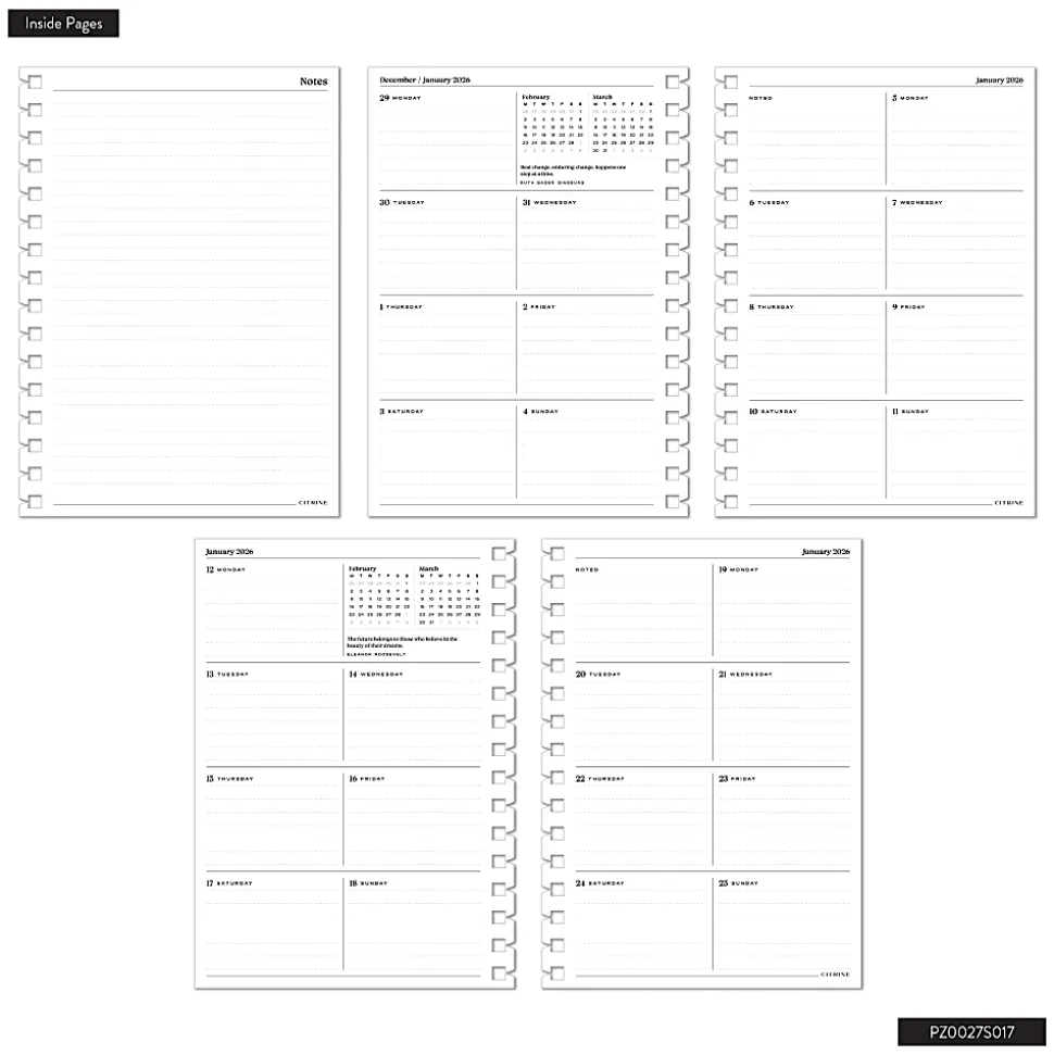 2026 Citrine Monthly/Weekly Small Customizable Twin Loop Planner, 5-3/4" x 8", Mocha, January To December, PZ0027S017