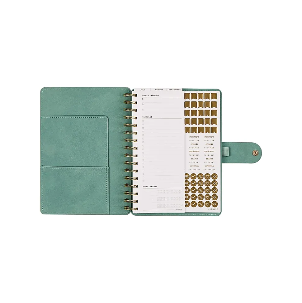 Citrine 12-Month Monthly/Weekly Twin Loop Planner, 5-13/16" x 8", Sage Waves, July 2026-June 2027, Total Qty 1