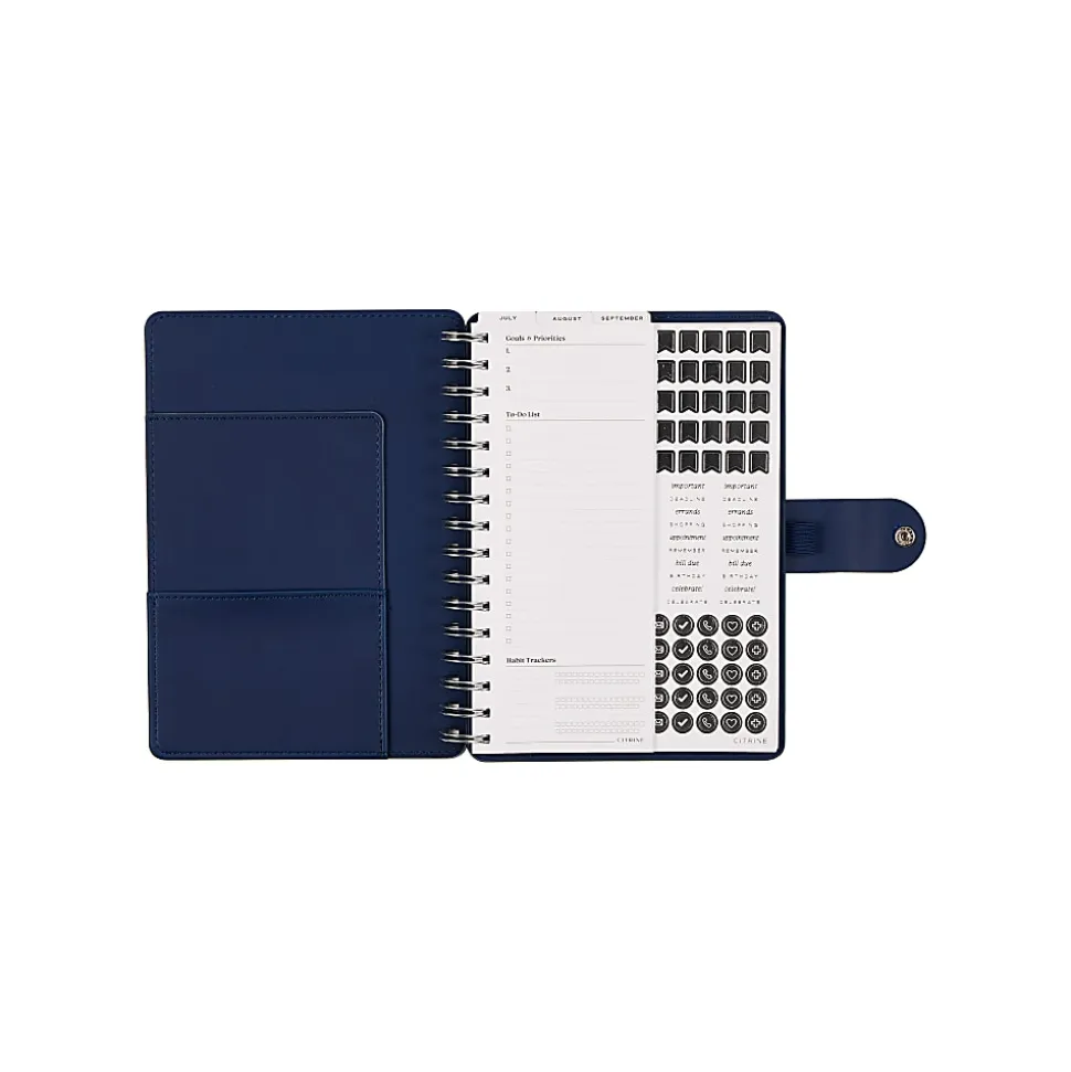 Citrine 12-Month Monthly/Weekly Twin Loop Planner, 5-13/16" x 8", Navy Bow, July 2026-June 2027, Total Qty 1
