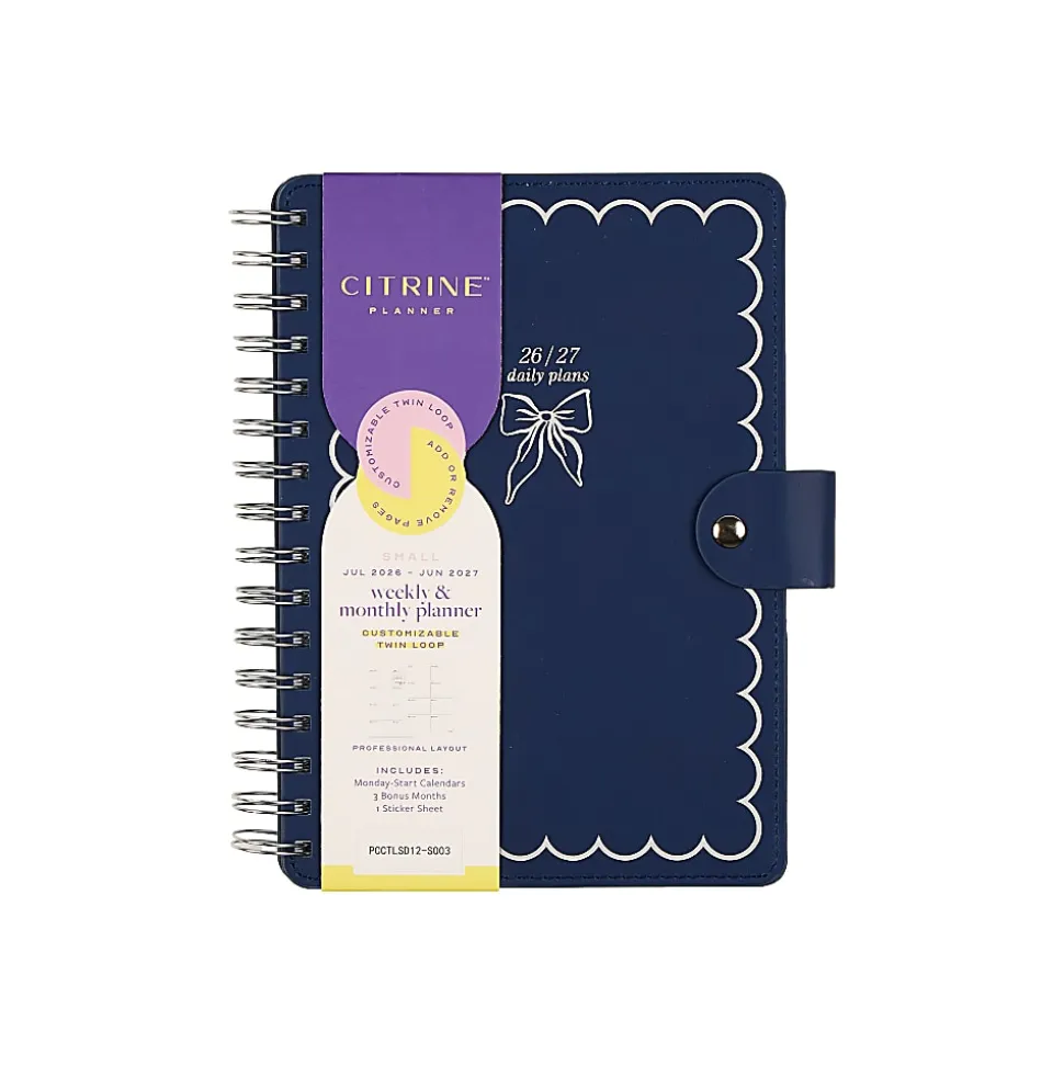 Citrine 12-Month Monthly/Weekly Twin Loop Planner, 5-13/16" x 8", Navy Bow, July 2026-June 2027, Total Qty 1