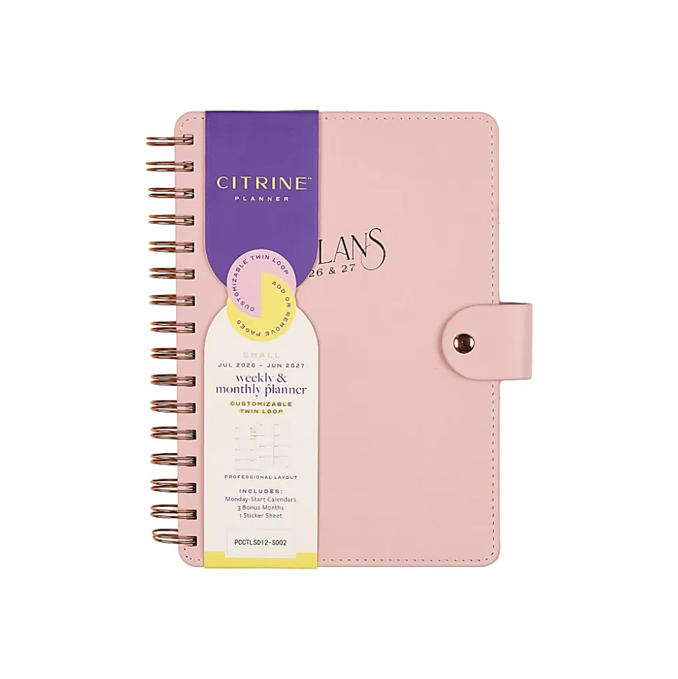 Citrine 12-Month Monthly/Weekly Small Customizable Twin Loop Planner, 5-3/4" x 8", Blush, July 2026-June 2027, Total Qty 1