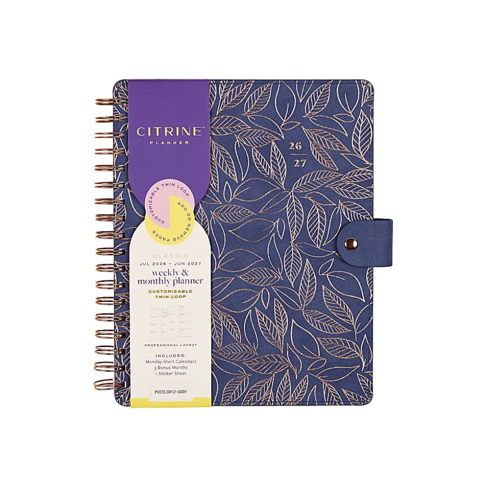 Citrine 12-Month Monthly/Weekly Classic Customizable Twin Loop Planner, 7" x 9-1/4", Twilight Leaves, July 2026-June 2027, Total Qty 1
