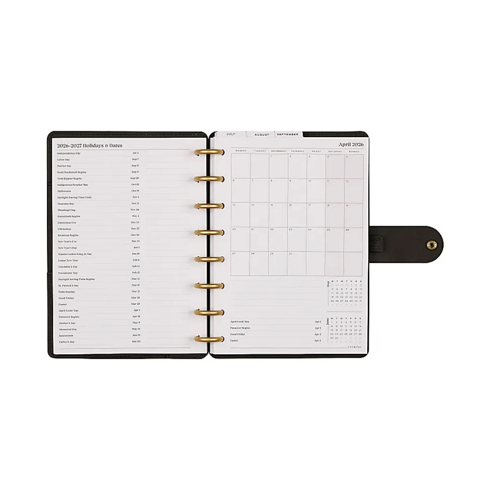 Citrine 12-Month Monthly/Weekly Discbound Planner, 5-13/16" x 8", Midnight Floral, July 2026-June 2027, Total Qty 1