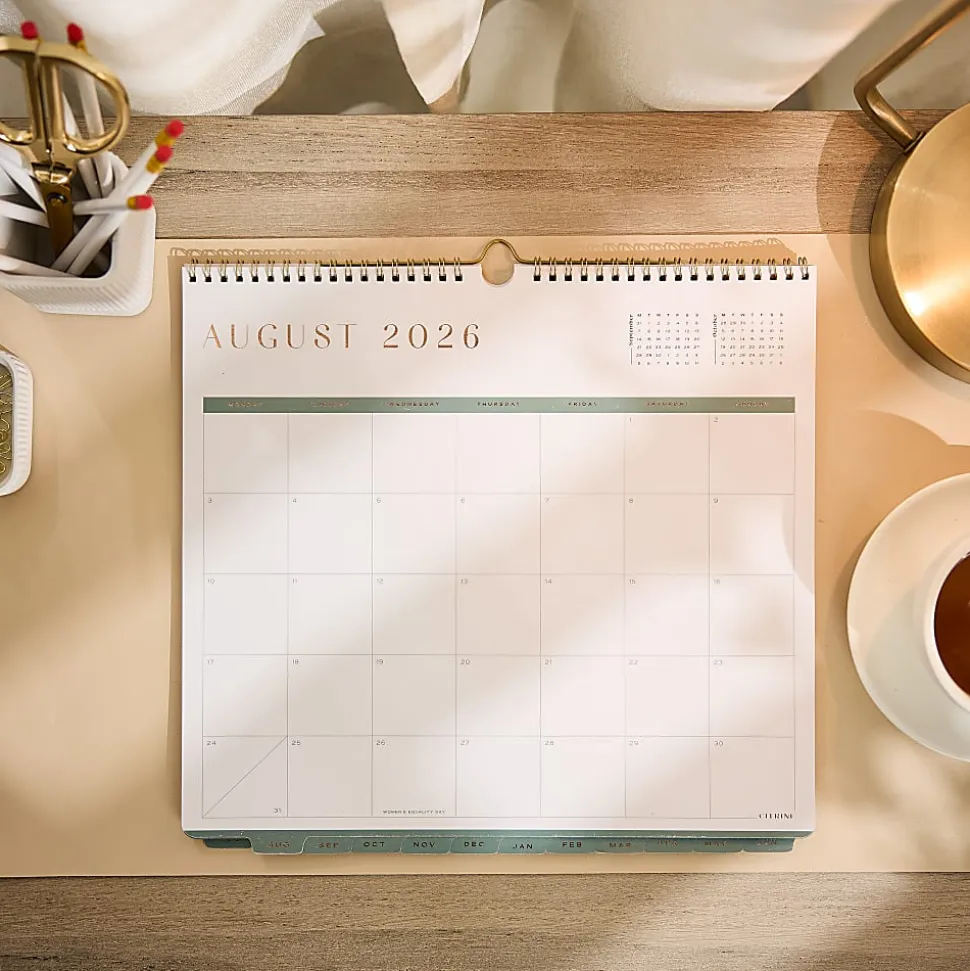 Citrine 12-Month Wall Calendar, 12-1/2” x 13-1/2”, Ivory & Sage, July 2026 - June 2027, Total Qty 1