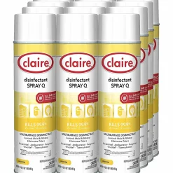 Claire Multipurpose Disinfectant Spray - Ready-To-Use - 17 fl oz (0.5 quart) - Lemon Scent - Antibacterial - Yellow - 12 / Carton