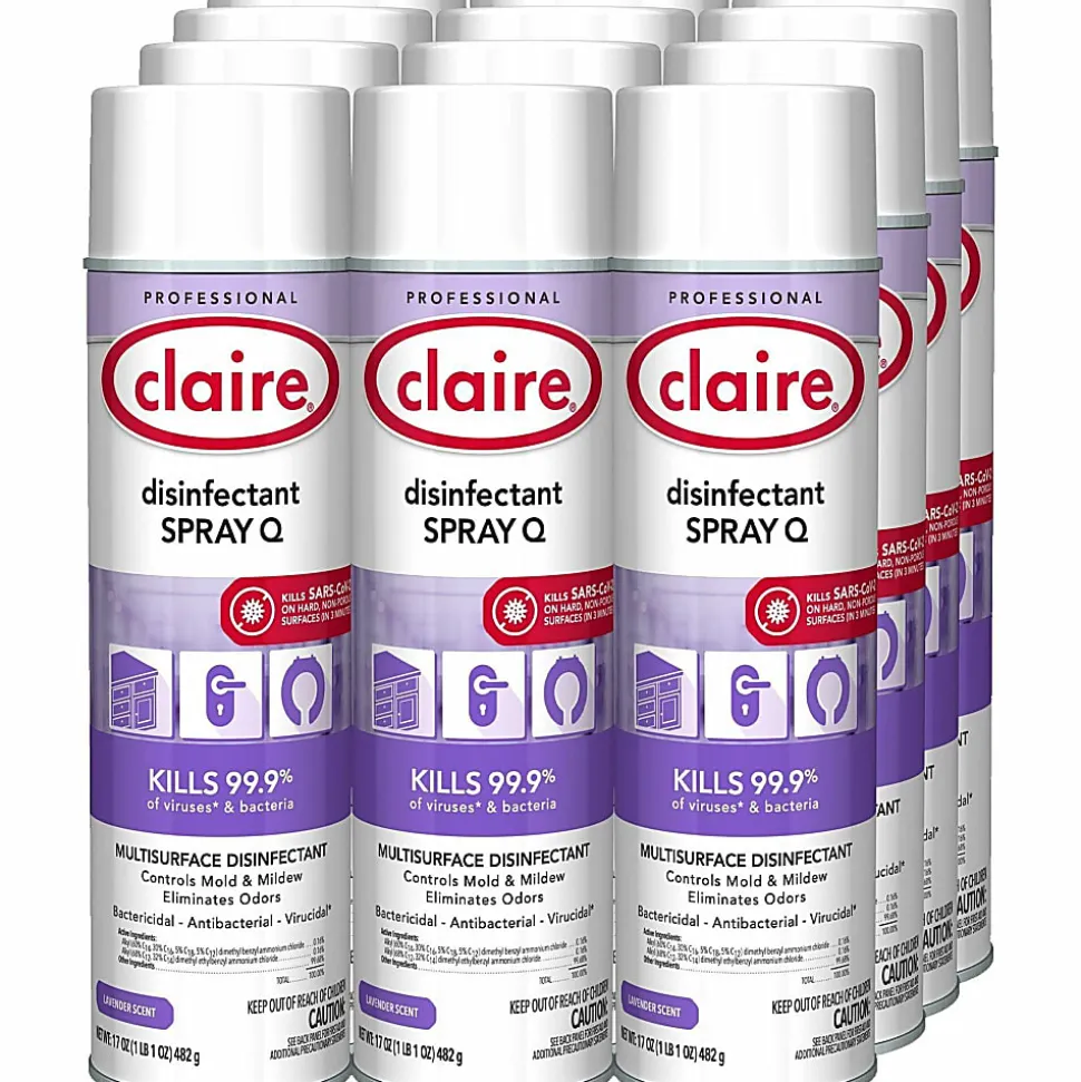 Claire Multipurpose Disinfectant Spray - 17 fl oz (0.5 quart) - Lavender Scent - Bactericide, Antibacterial, Fungicide, Virucidal - Purple - 12/Carton