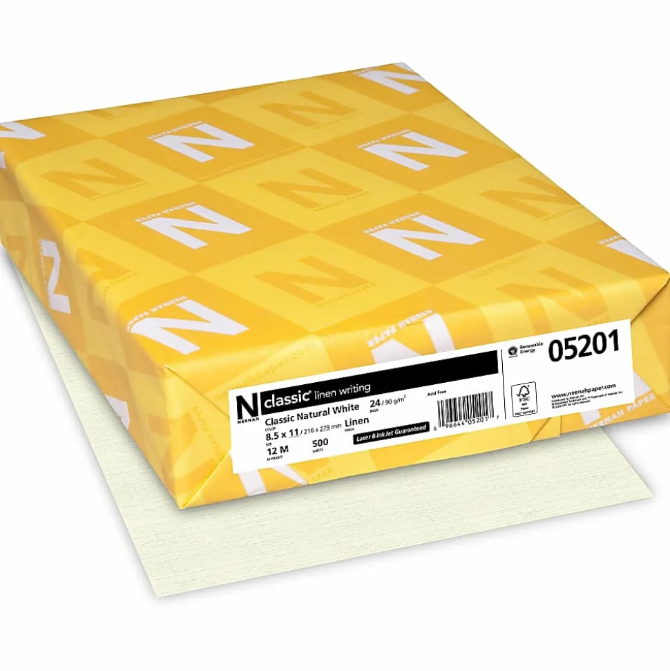Classic Crest® Copy And Multi-Use Linen Paper, Letter Size (8 1/2" x 11"), 24 Lb, Natural White, Ream Of 500 Sheets