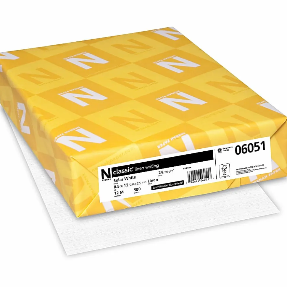 Classic Crest® Copy And Multi-Use Linen Paper, Letter Size (8 1/2" x 11"), 24 Lb, Solar White, Ream Of 500 Sheets