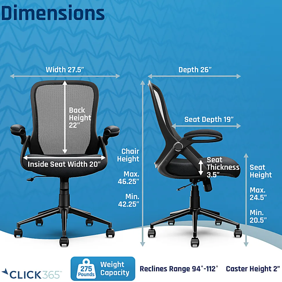 Click365 Flip Ergonomic Mesh Mid-Back Office Task Chair, Black