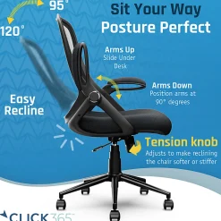 Click365 Flip Ergonomic Mesh Mid-Back Office Task Chair, Black