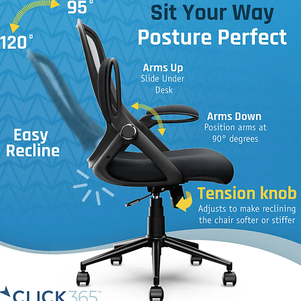 Click365 Flip Ergonomic Mesh Mid-Back Office Task Chair, Black