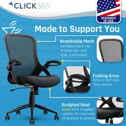 Click365 Flip Ergonomic Mesh Mid-Back Office Task Chair, Black