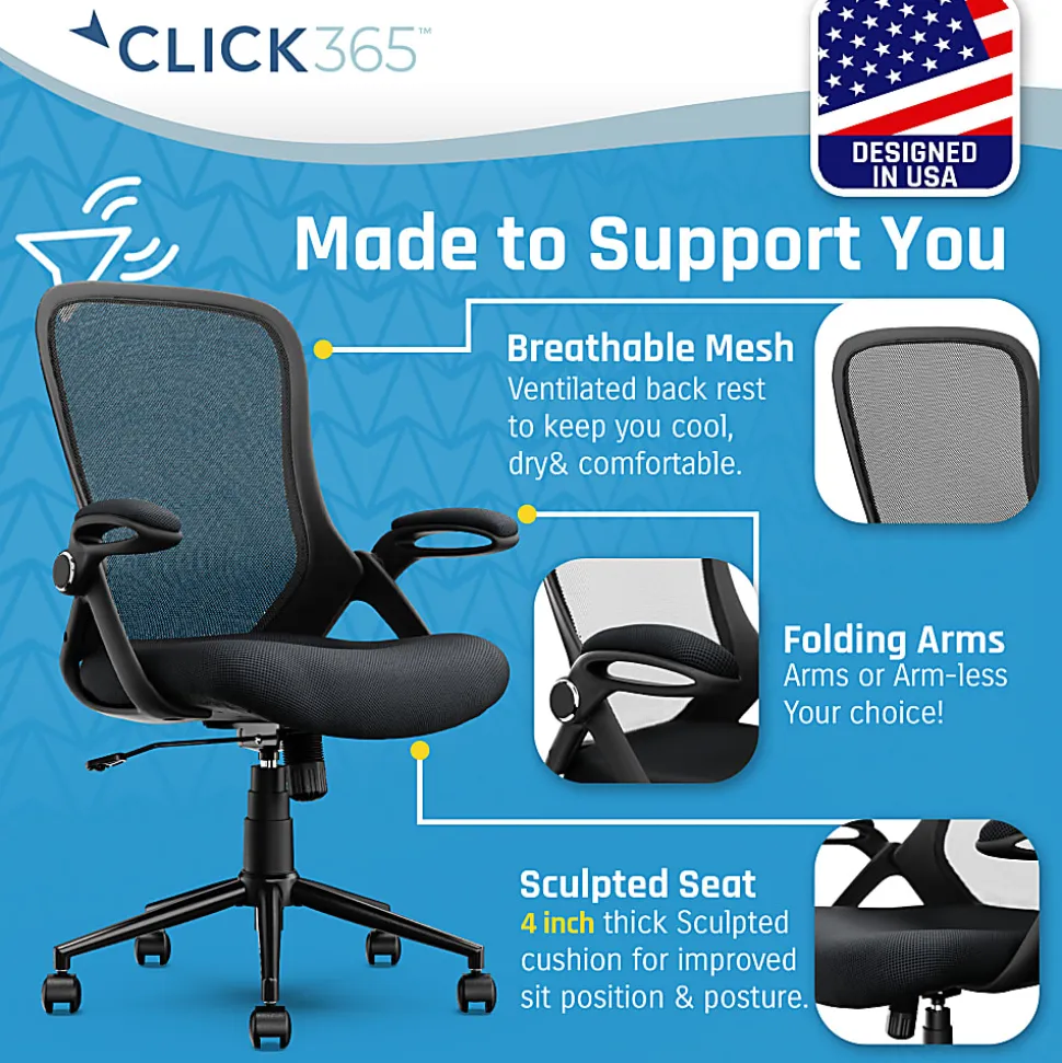 Click365 Flip Ergonomic Mesh Mid-Back Office Task Chair, Black