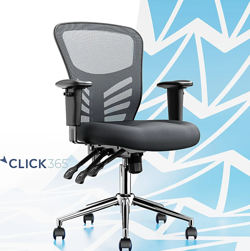 Click365 Flow Ergonomic Mesh Mid-Back Office Task Chair, Gray