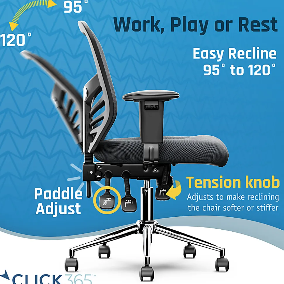 Click365 Flow Ergonomic Mesh Mid-Back Office Task Chair, Gray