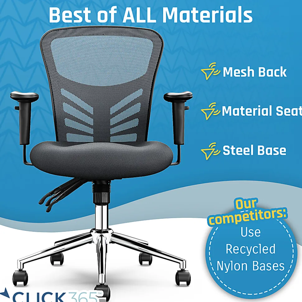 Click365 Flow Ergonomic Mesh Mid-Back Office Task Chair, Gray