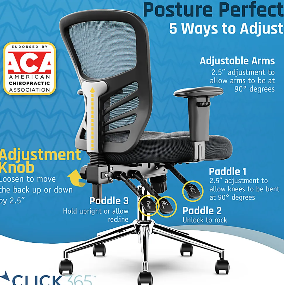 Click365 Flow Ergonomic Mesh Mid-Back Office Task Chair, Gray