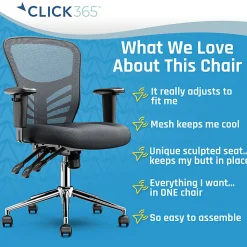 Click365 Flow Ergonomic Mesh Mid-Back Office Task Chair, Gray