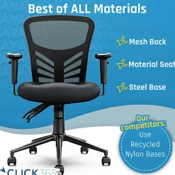 Click365 Flow Ergonomic Mesh Mid-Back Office Task Chair, Black