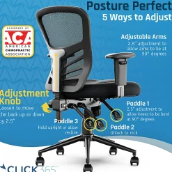 Click365 Flow Ergonomic Mesh Mid-Back Office Task Chair, Black