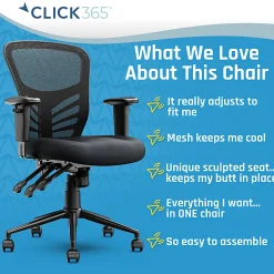Click365 Flow Ergonomic Mesh Mid-Back Office Task Chair, Black