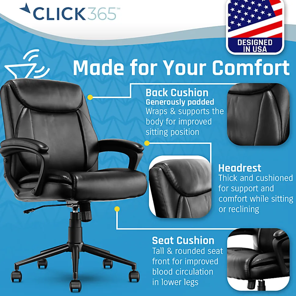 Click365 Transform 1.0 Ergonomic Bonded Leather Mid-Back Manager Office Chair, Black