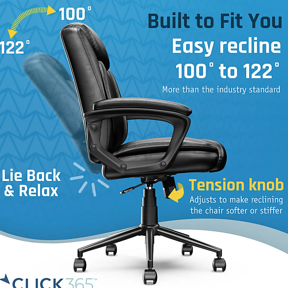 Click365 Transform 1.0 Ergonomic Bonded Leather Mid-Back Manager Office Chair, Black