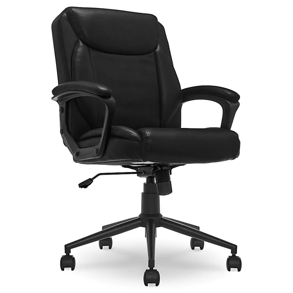 Click365 Transform 1.0 Ergonomic Bonded Leather Mid-Back Manager Office Chair, Black