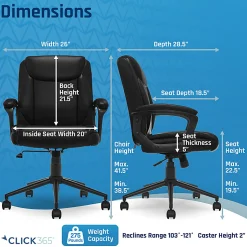 Click365 Transform 1.0 Ergonomic Bonded Leather Mid-Back Manager Office Chair, Black
