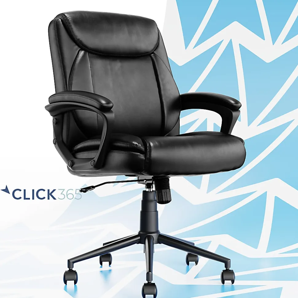 Click365 Transform 1.0 Ergonomic Bonded Leather Mid-Back Manager Office Chair, Black
