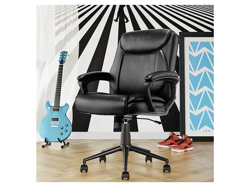 Click365 Transform 1.0 Ergonomic Bonded Leather Mid-Back Manager Office Chair, Black