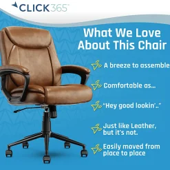 Click365 Transform 1.0 Ergonomic Bonded Leather Mid-Back Manager Office Chair, Cognac