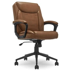 Click365 Transform 1.0 Ergonomic Bonded Leather Mid-Back Manager Office Chair, Cognac