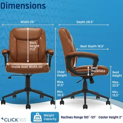 Click365 Transform 1.0 Ergonomic Bonded Leather Mid-Back Manager Office Chair, Cognac