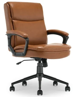 Click365 Transform 2.0 Ergonomic Bonded Leather Mid-Back Office Chair, Cognac/Black