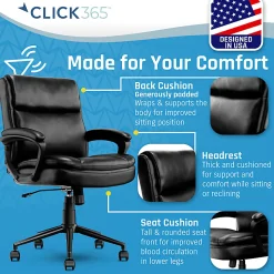 Click365 Transform 2.0 Ergonomic Bonded Leather Mid-Back Office Chair, Black