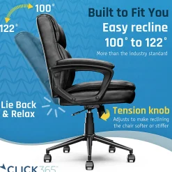Click365 Transform 2.0 Ergonomic Bonded Leather Mid-Back Office Chair, Black