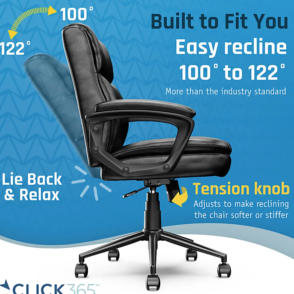 Click365 Transform 2.0 Ergonomic Bonded Leather Mid-Back Office Chair, Black