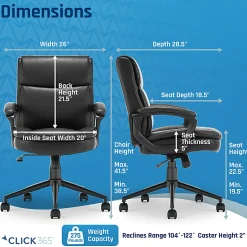 Click365 Transform 2.0 Ergonomic Bonded Leather Mid-Back Office Chair, Black
