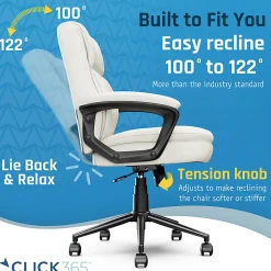 Click365 Transform 2.0 Ergonomic Bonded Leather Mid-Back Office Chair, White/Black